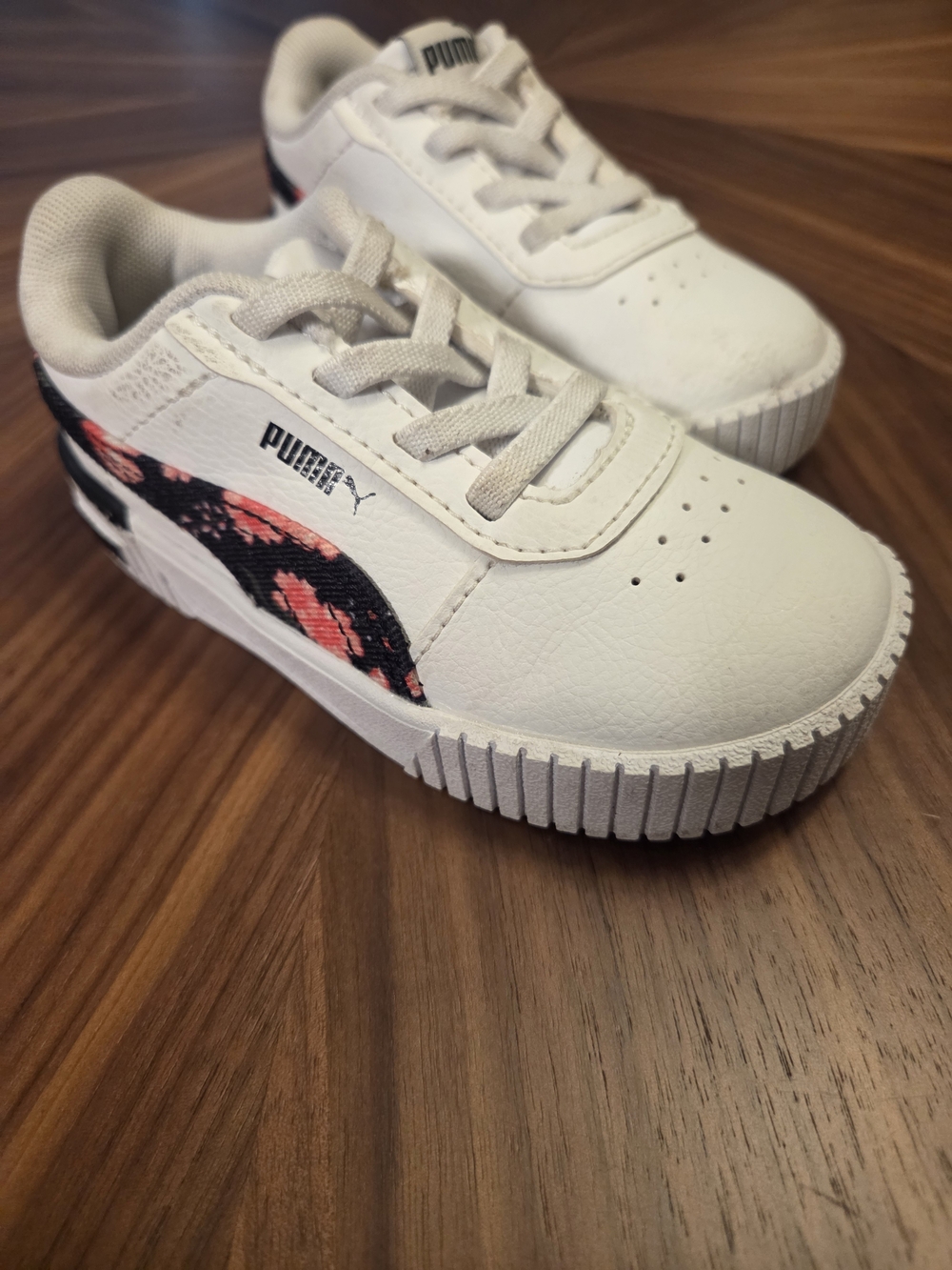 Puma Kids White Sneakers with Pink Accent Stripe